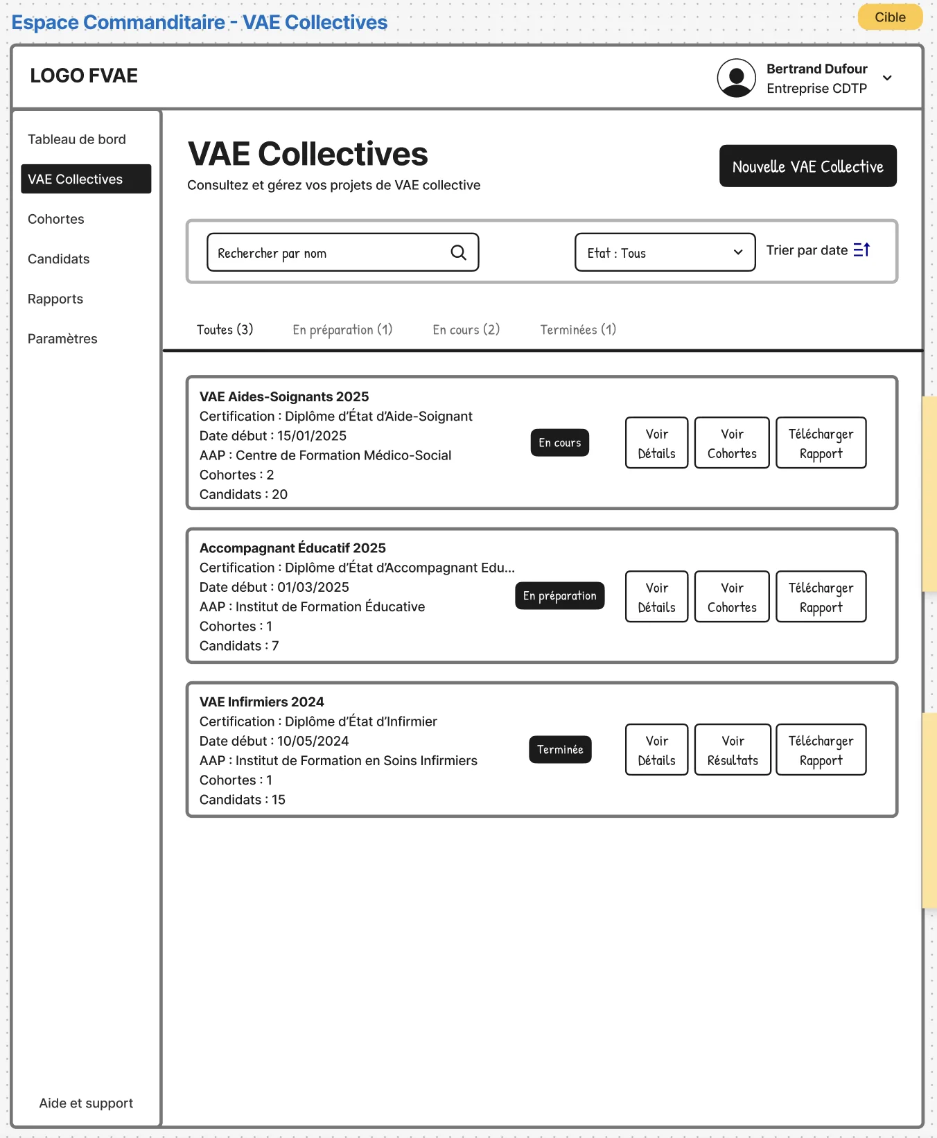 Wireframe - Vue Programme